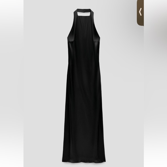 Zara Black Open back Slit Hem Halter neck Long Dress LIMITED EDITION size XS NWT - Picture 2 of 16
